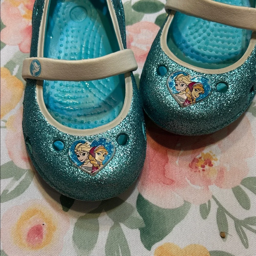 Crocs Keely Mary Jane Frozen Kids  Glitter Blue Sparkle Anna Elsa Disney C6